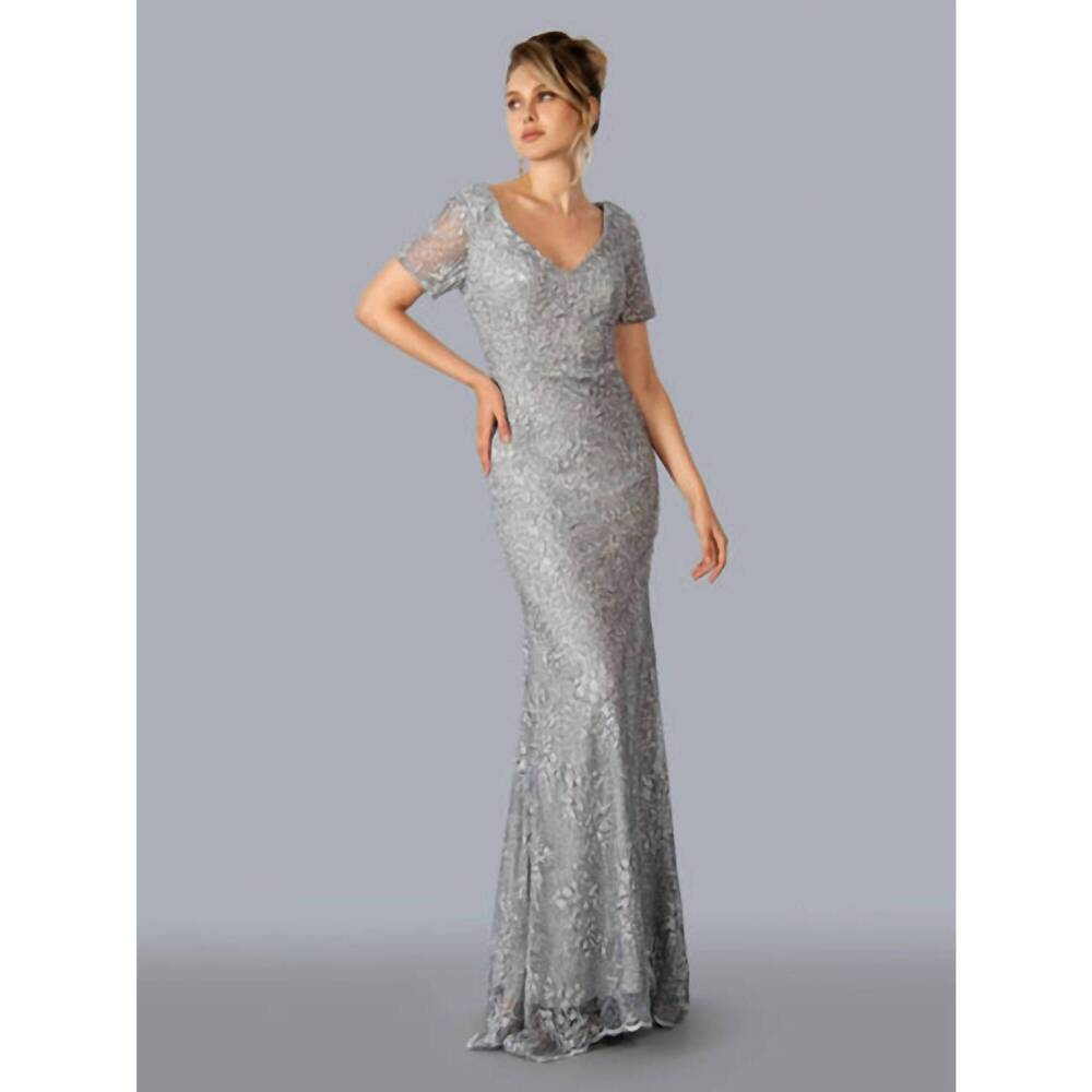 NEW STELLA COUTURE long formal evening gown in silver